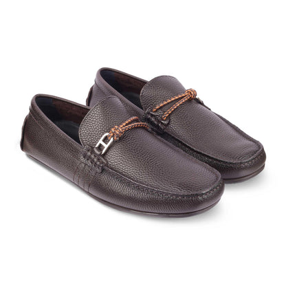 Monoc Brown Men's Leather Loafers With A Classic Buckle On The Side Tresmode