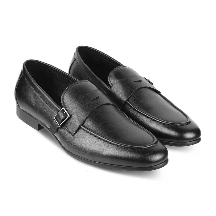 Neno Black Men's Leather Loafers With A Silver Buckle Tresmode