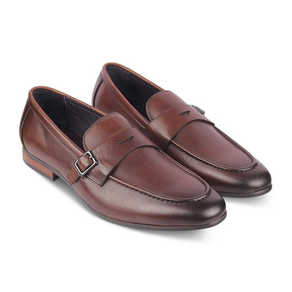 Neno Brown Men's Leather Loafers With A Silver Buckle Tresmode