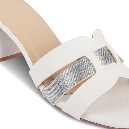 Silo White Women's Dress Block Heel Sandals Tresmode