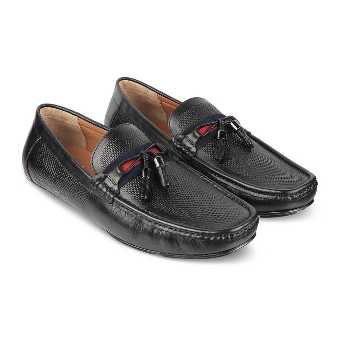 Sotas Black Men's Leather Driving Loafers With Tassels Tresmode