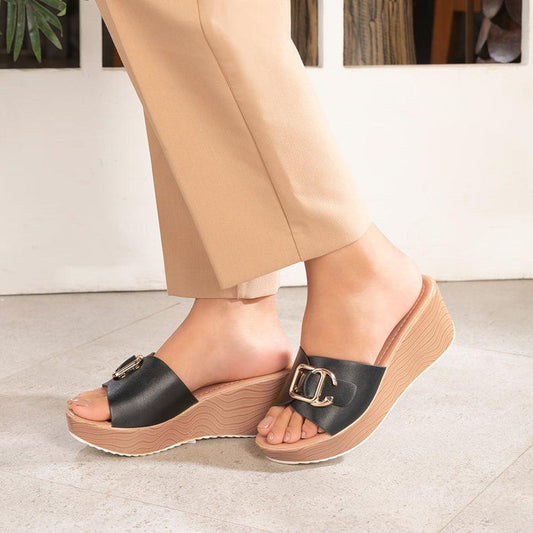 Tredge Black Women's Wedge Sandals Tresmode