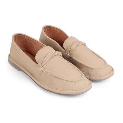 Yorko Beige Women's Square Shape Loafers Tresmode